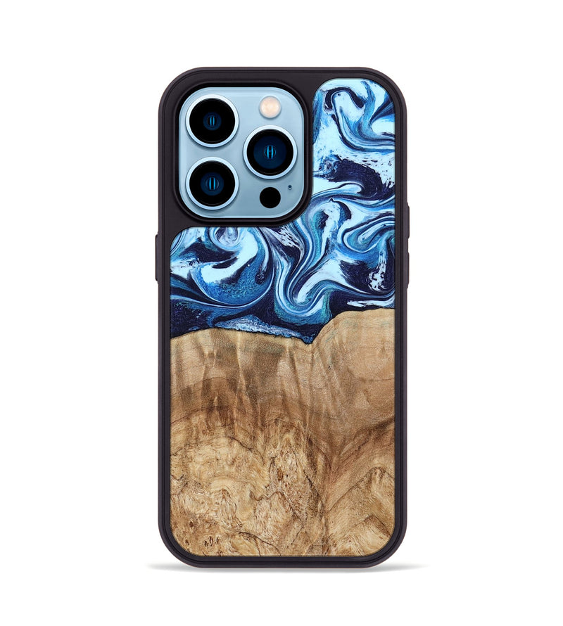 iPhone 14 Pro Wood Phone Case - Trina (Blue, 781148)