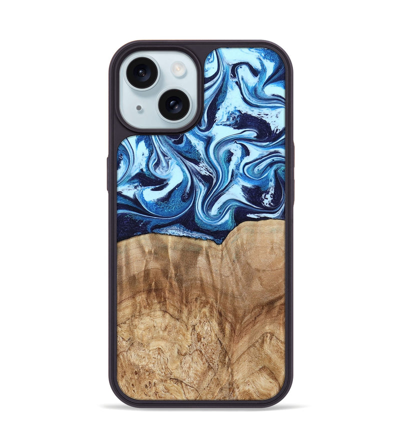 iPhone 15 Wood Phone Case - Trina (Blue, 781148)