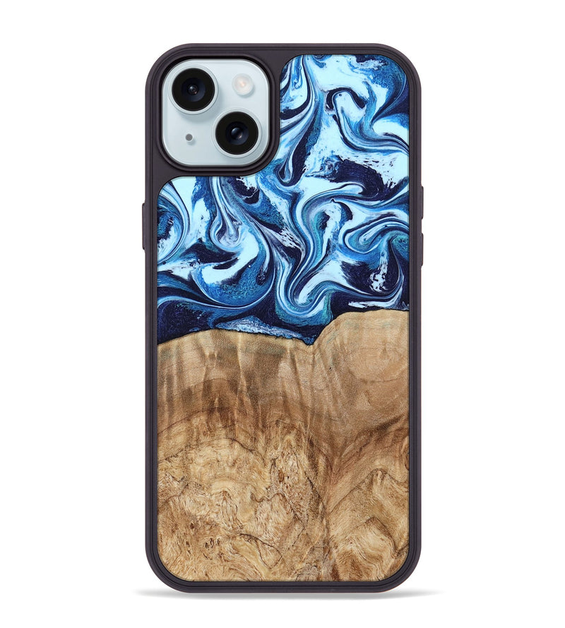 iPhone 15 Plus Wood Phone Case - Trina (Blue, 781148)