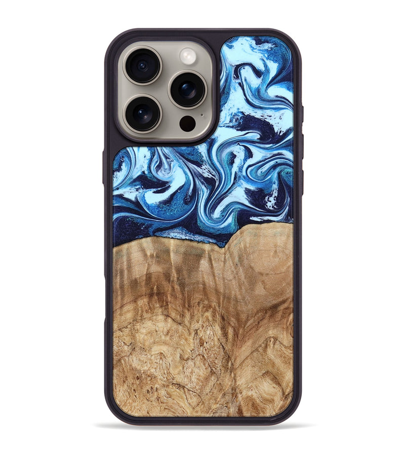 iPhone 16 Pro Max Wood Phone Case - Trina (Blue, 781148)