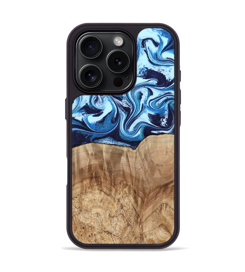 iPhone 16 Pro Wood Phone Case - Trina (Blue, 781148)