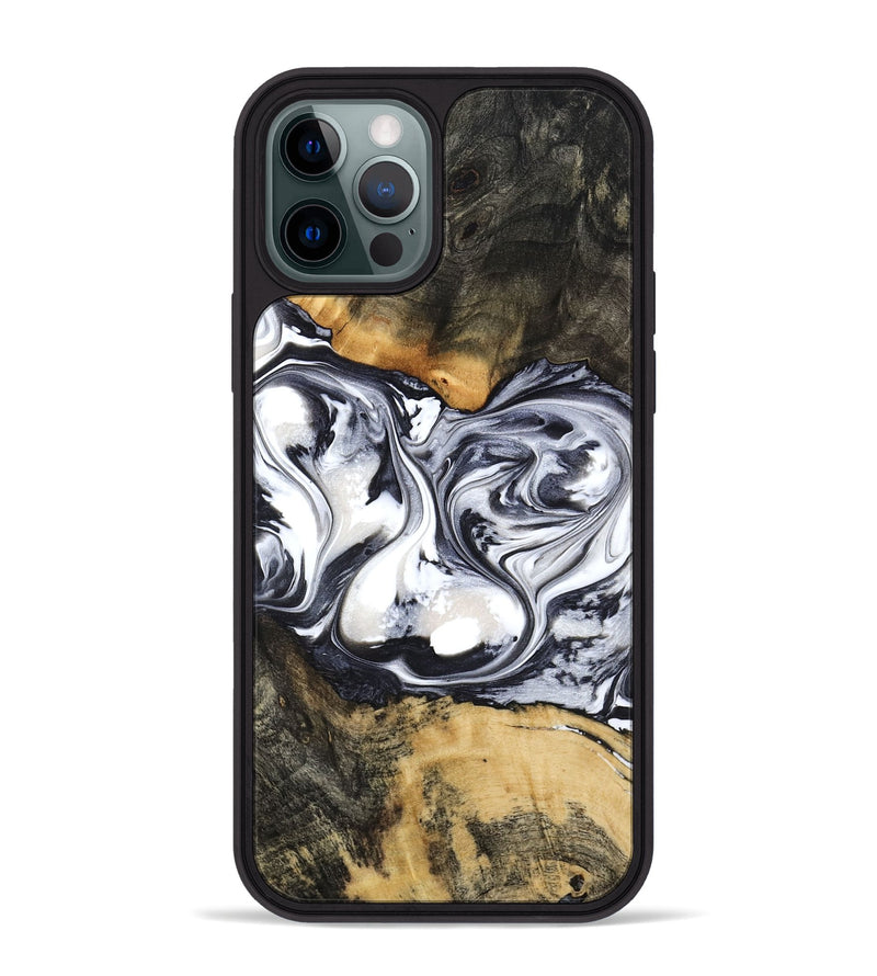 iPhone 12 Pro Max Wood Phone Case - Verna (Black & White, 781580)