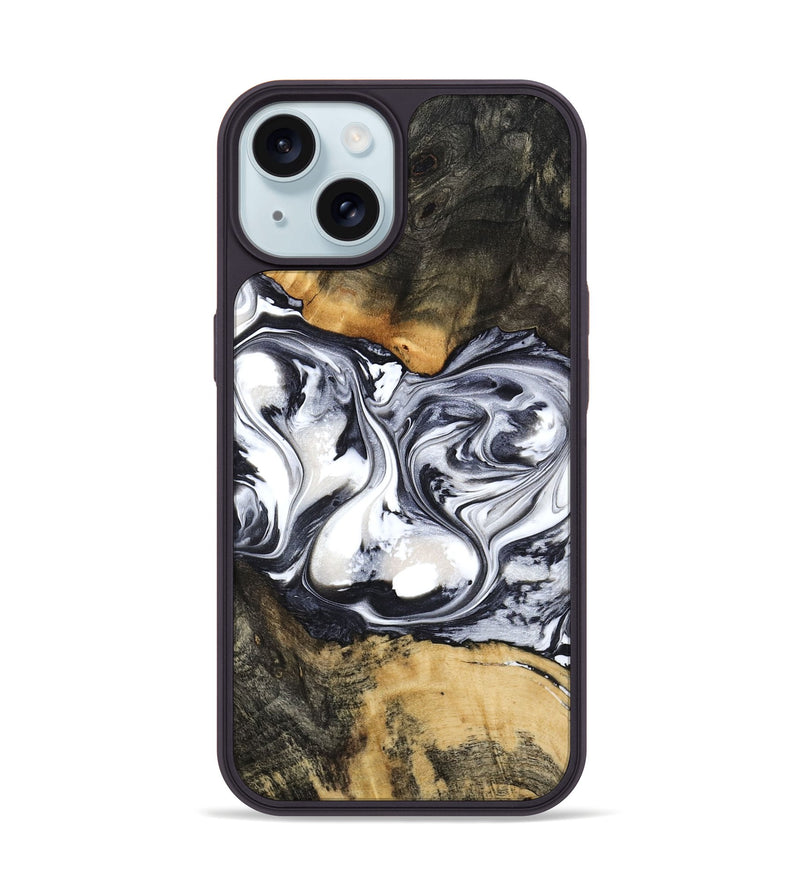 iPhone 15 Wood Phone Case - Verna (Black & White, 781580)