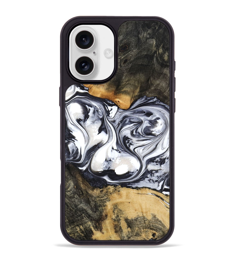 iPhone 16 Plus Wood Phone Case - Verna (Black & White, 781580)