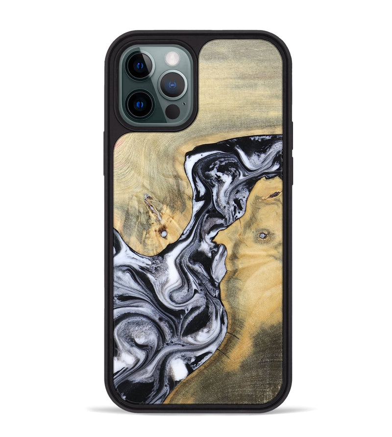 iPhone 12 Pro Max Wood Phone Case - Izael (Black & White, 781582)