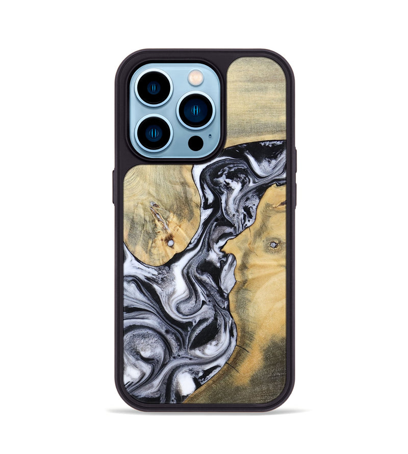 iPhone 14 Pro Wood Phone Case - Izael (Black & White, 781582)