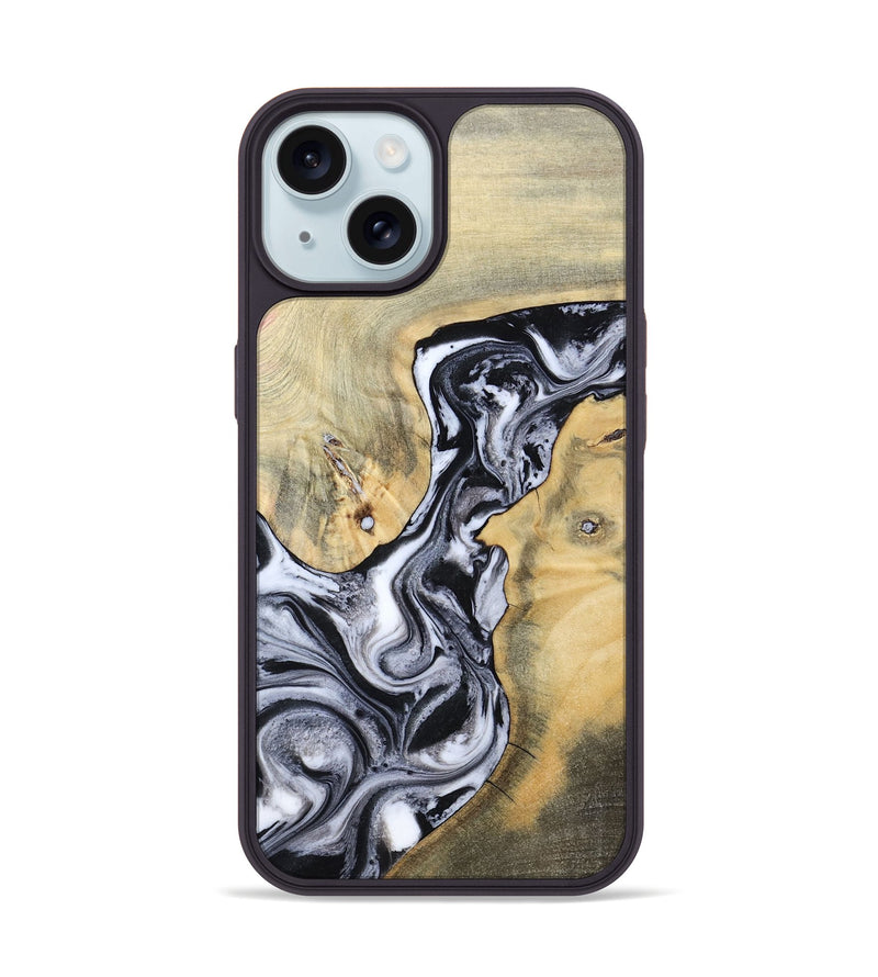 iPhone 15 Wood Phone Case - Izael (Black & White, 781582)