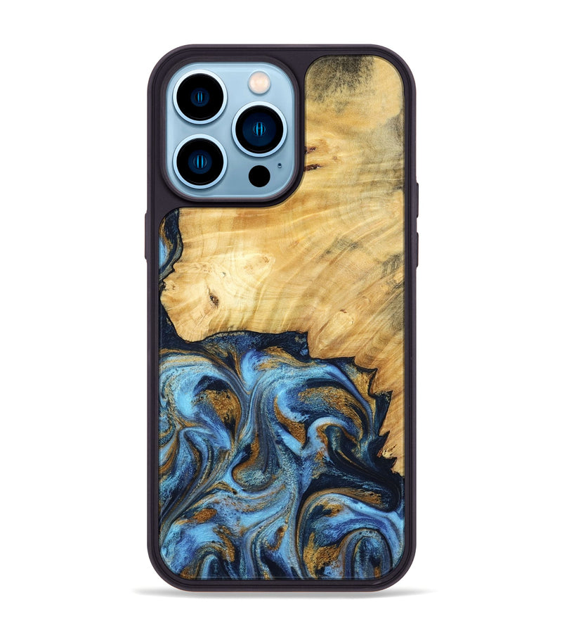 iPhone 14 Pro Max Wood Phone Case - Ivette (Teal & Gold, 781674)