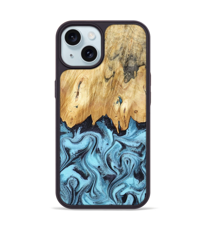iPhone 15 Wood Phone Case - Micah (Blue, 781804)