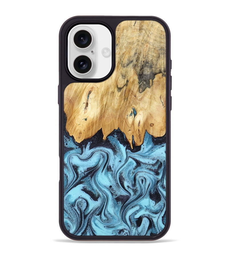 iPhone 16 Plus Wood Phone Case - Micah (Blue, 781804)
