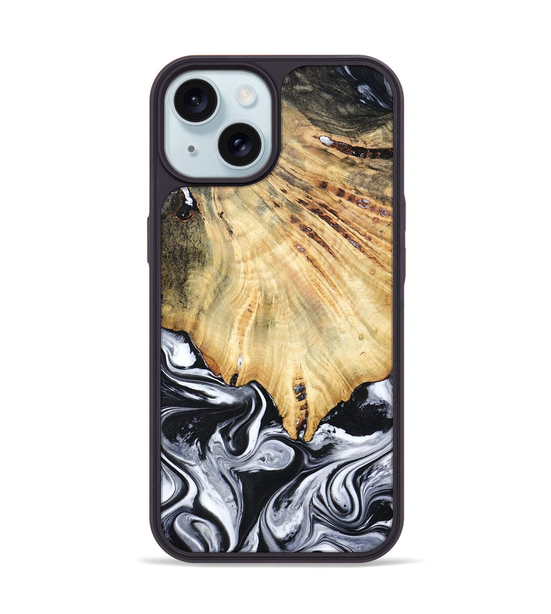 iPhone 15 Wood Phone Case - Jemma (Black & White, 782289)