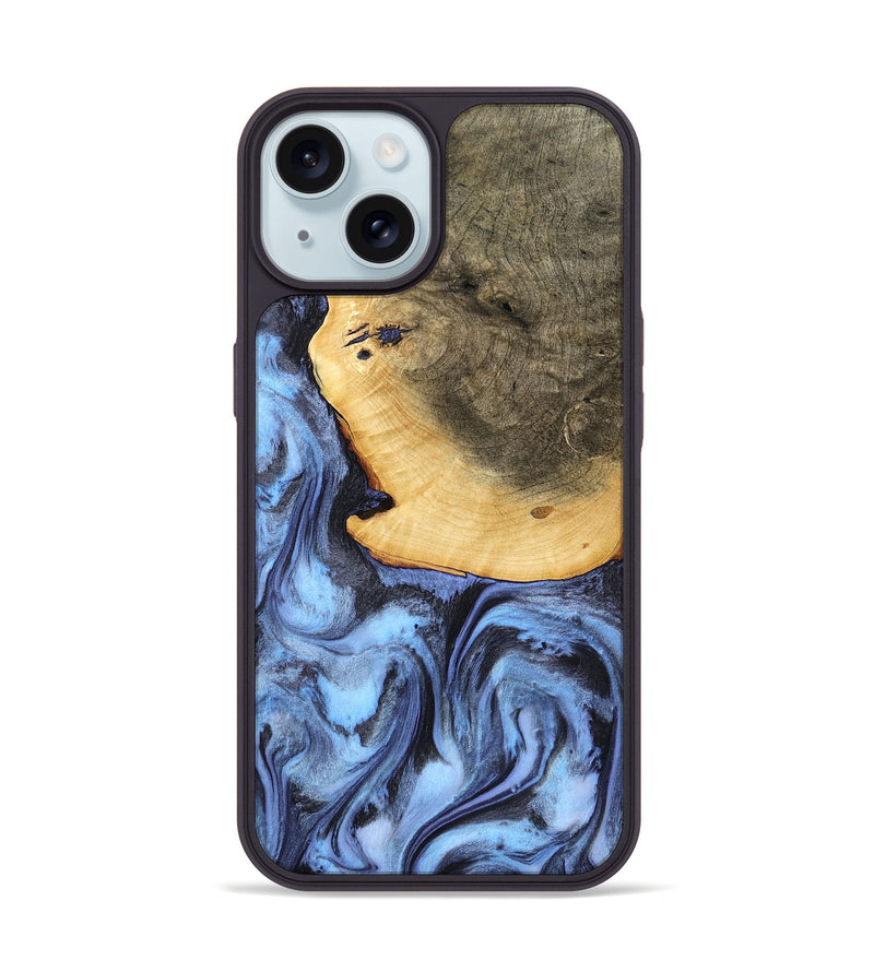 iPhone 15 Wood Phone Case - Bess (Blue, 782809)