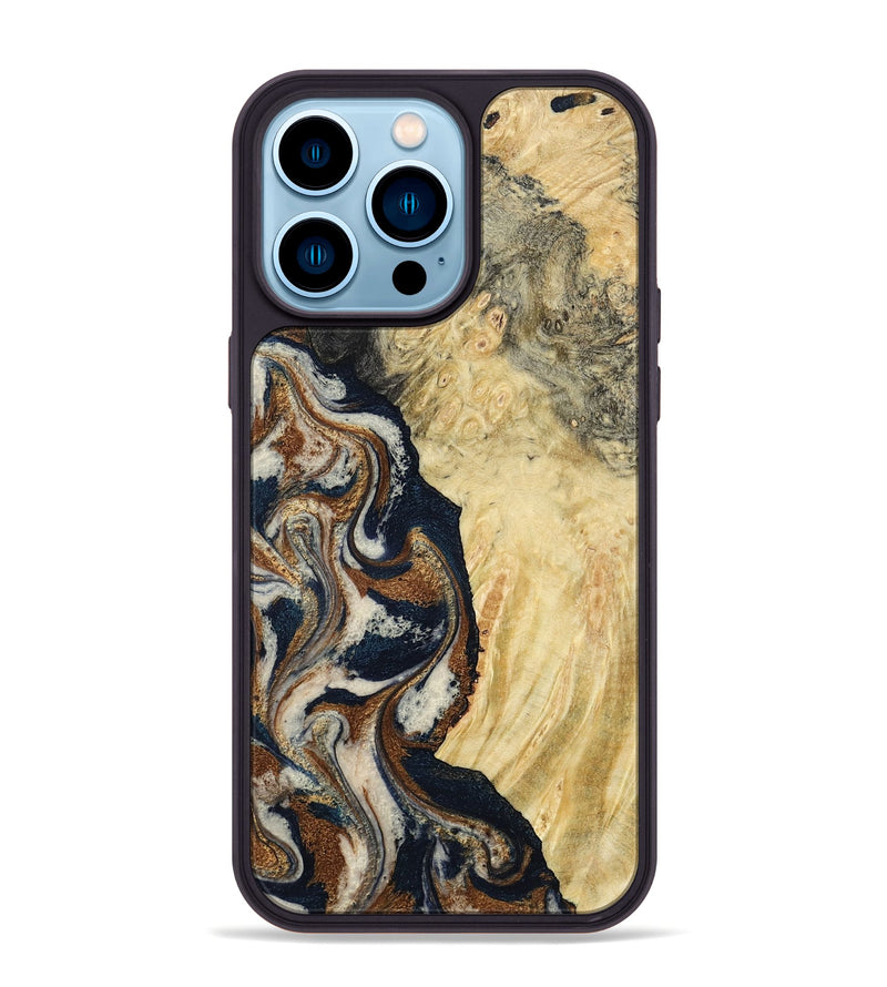iPhone 14 Pro Max Wood Phone Case - Tomas (Teal & Gold, 783027)