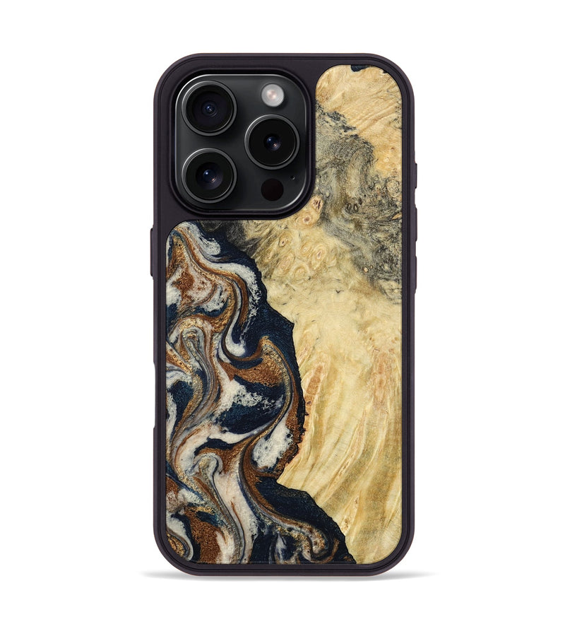 iPhone 16 Pro Wood Phone Case - Tomas (Teal & Gold, 783027)