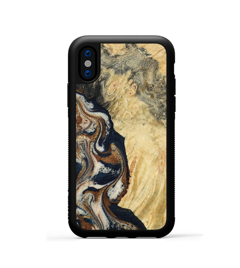 iPhone Xs Wood Phone Case - Tomas (Teal & Gold, 783027)