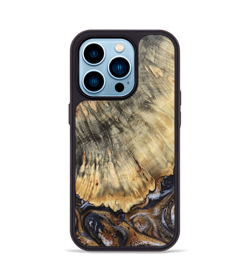 iPhone 14 Pro Wood Phone Case - Meagan (Black & White, 783176)