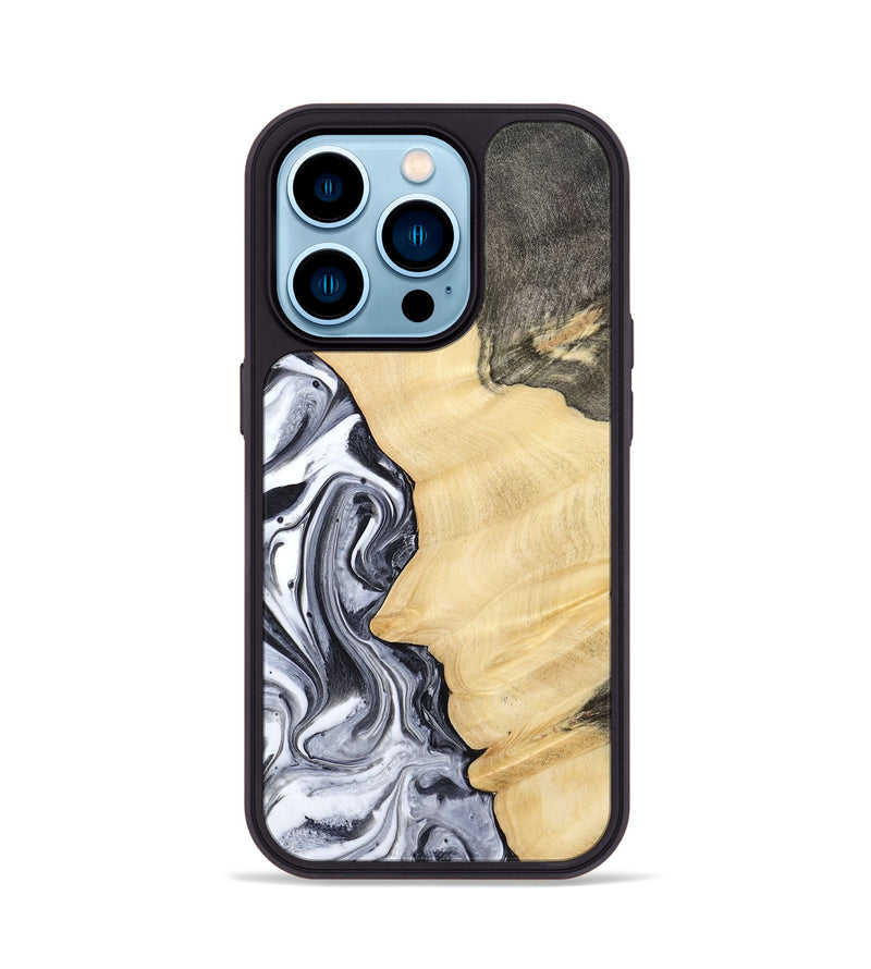 iPhone 14 Pro Wood Phone Case - Davin (Black & White, 783389)