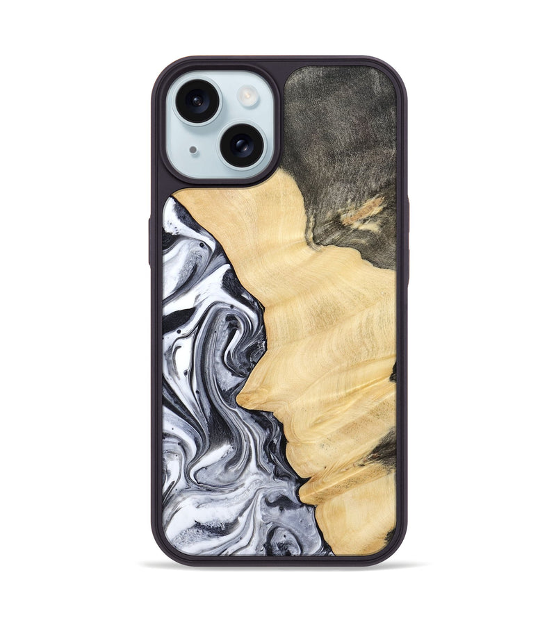 iPhone 15 Wood Phone Case - Davin (Black & White, 783389)