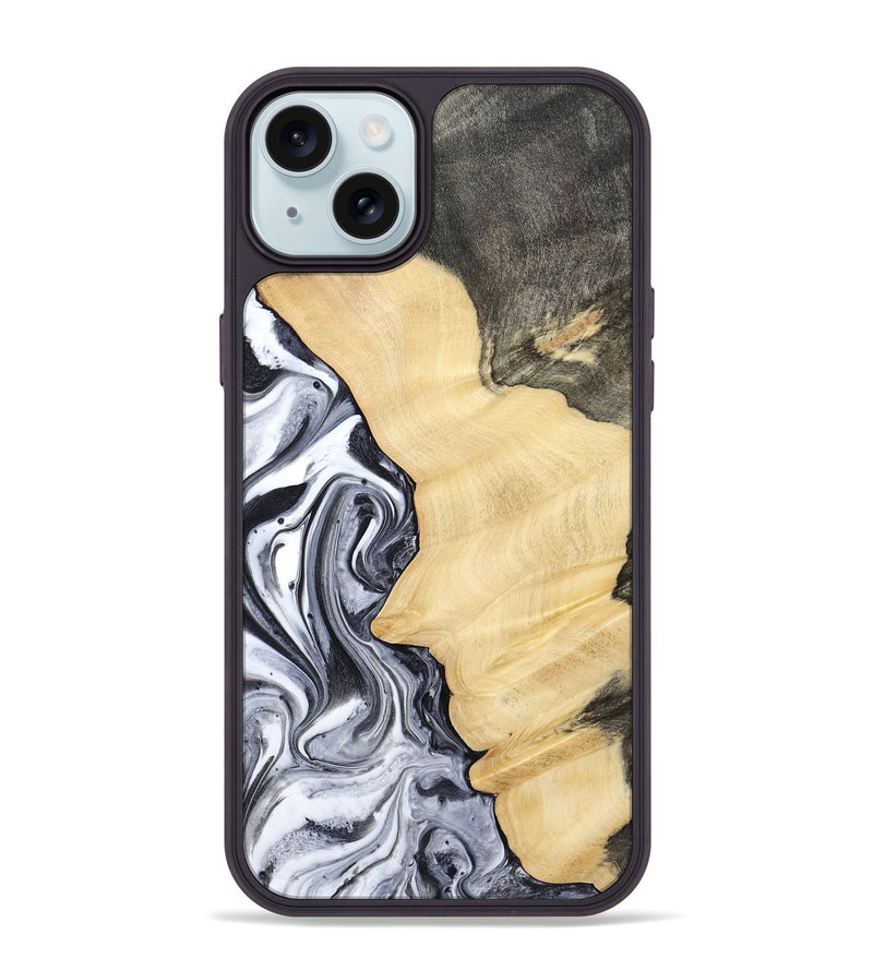 iPhone 15 Plus Wood Phone Case - Davin (Black & White, 783389)