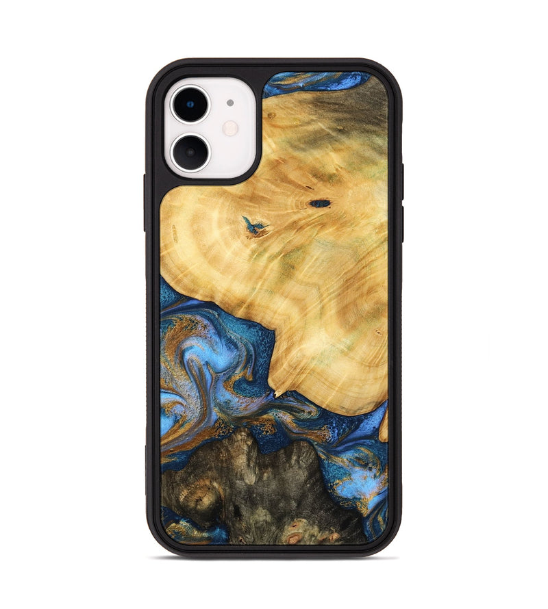 iPhone 11 Wood Phone Case - Pinkie (Teal & Gold, 783603)