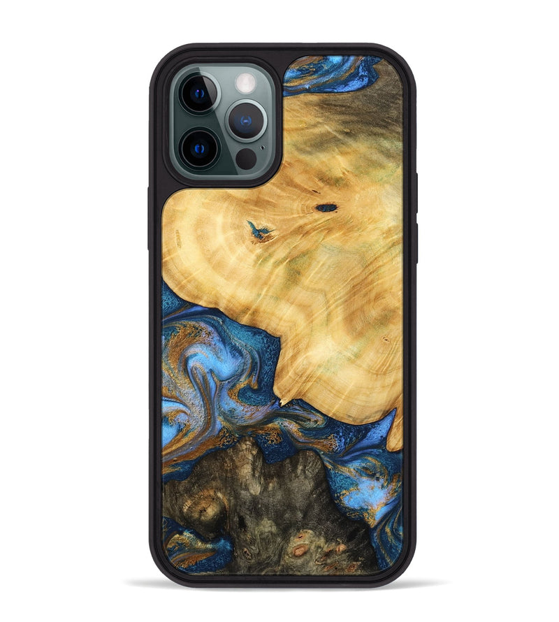 iPhone 12 Pro Max Wood Phone Case - Pinkie (Teal & Gold, 783603)