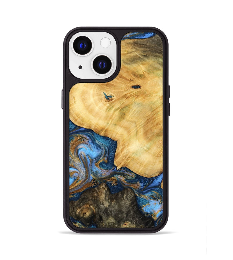 iPhone 13 Wood Phone Case - Pinkie (Teal & Gold, 783603)