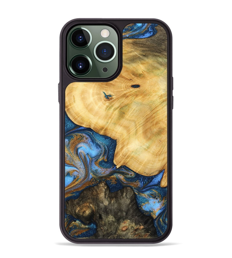 iPhone 13 Pro Max Wood Phone Case - Pinkie (Teal & Gold, 783603)