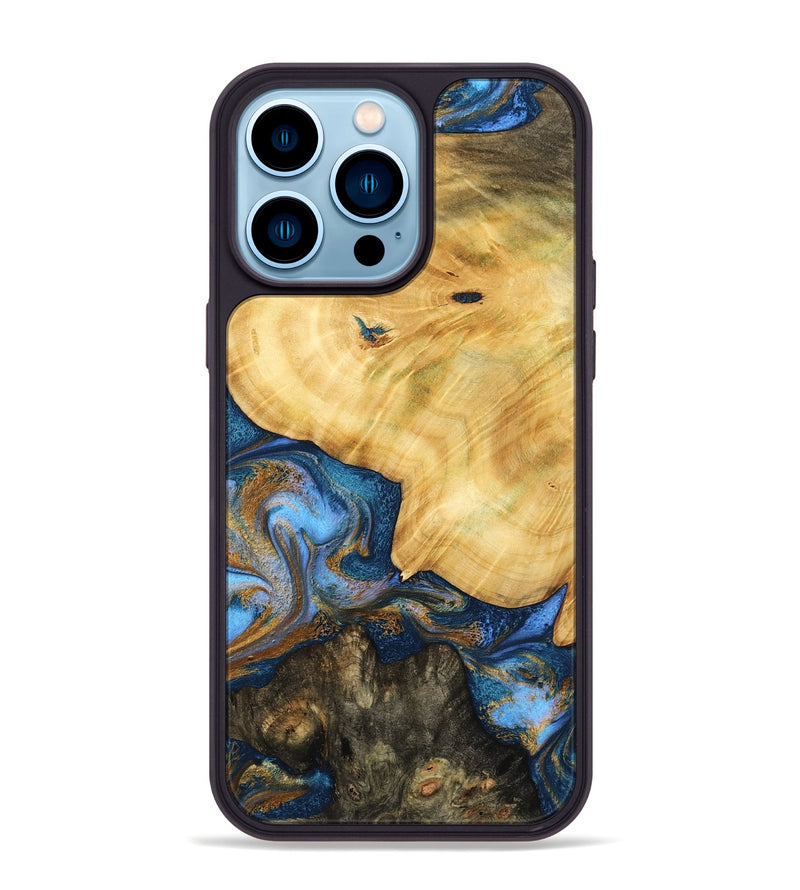 iPhone 14 Pro Max Wood Phone Case - Pinkie (Teal & Gold, 783603)