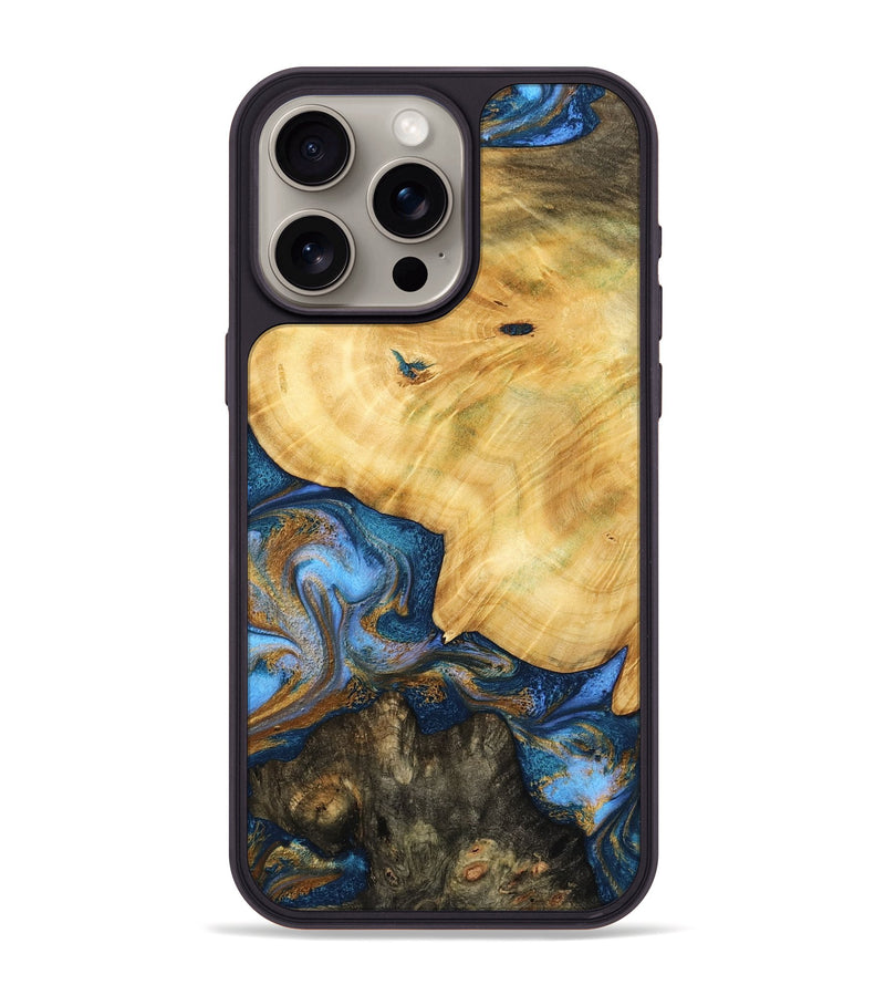 iPhone 15 Pro Max Wood Phone Case - Pinkie (Teal & Gold, 783603)