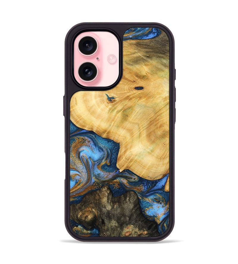 iPhone 16 Wood Phone Case - Pinkie (Teal & Gold, 783603)