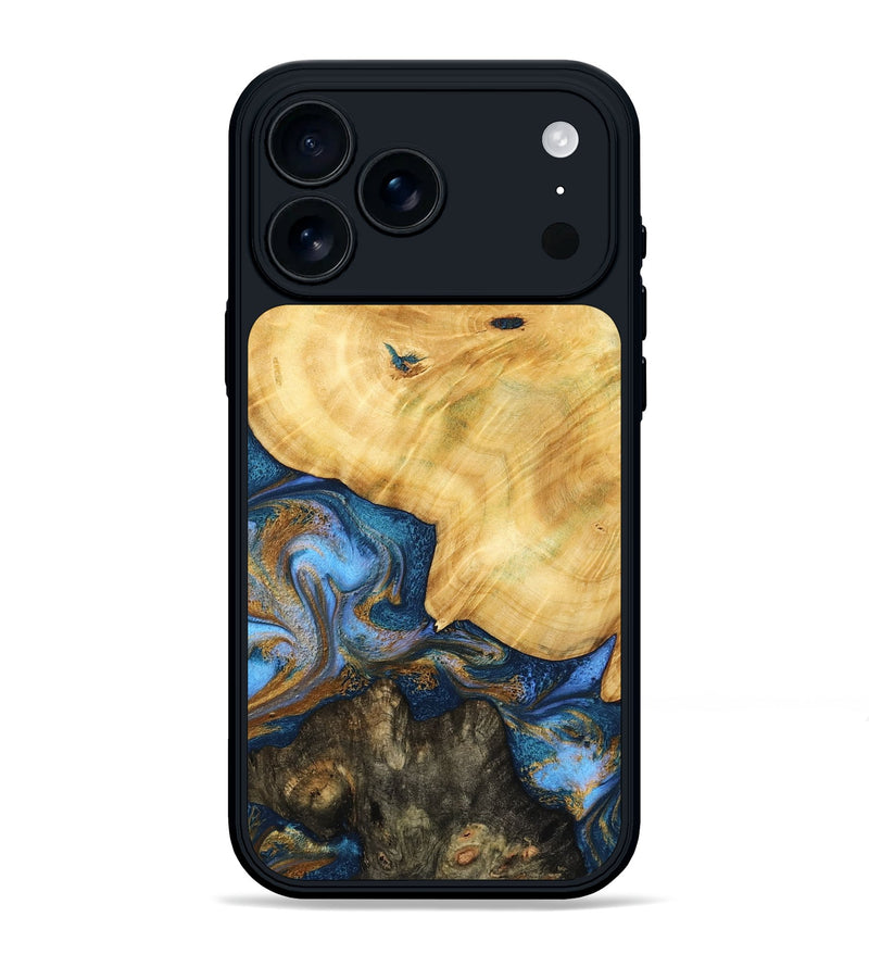 iPhone 17 Pro Max Wood Phone Case - Pinkie (Teal & Gold, 783603)