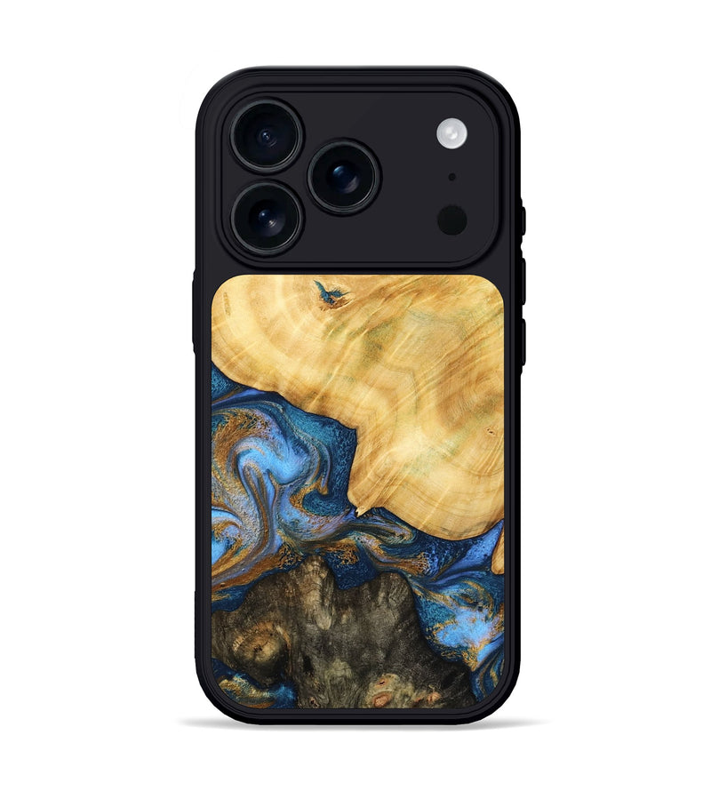 iPhone 17 Pro Wood Phone Case - Pinkie (Teal & Gold, 783603)