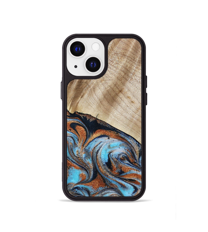 iPhone 13 mini Wood Phone Case - Isidore (Teal & Gold, 784004)