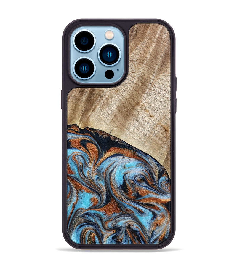 iPhone 14 Pro Max Wood Phone Case - Isidore (Teal & Gold, 784004)