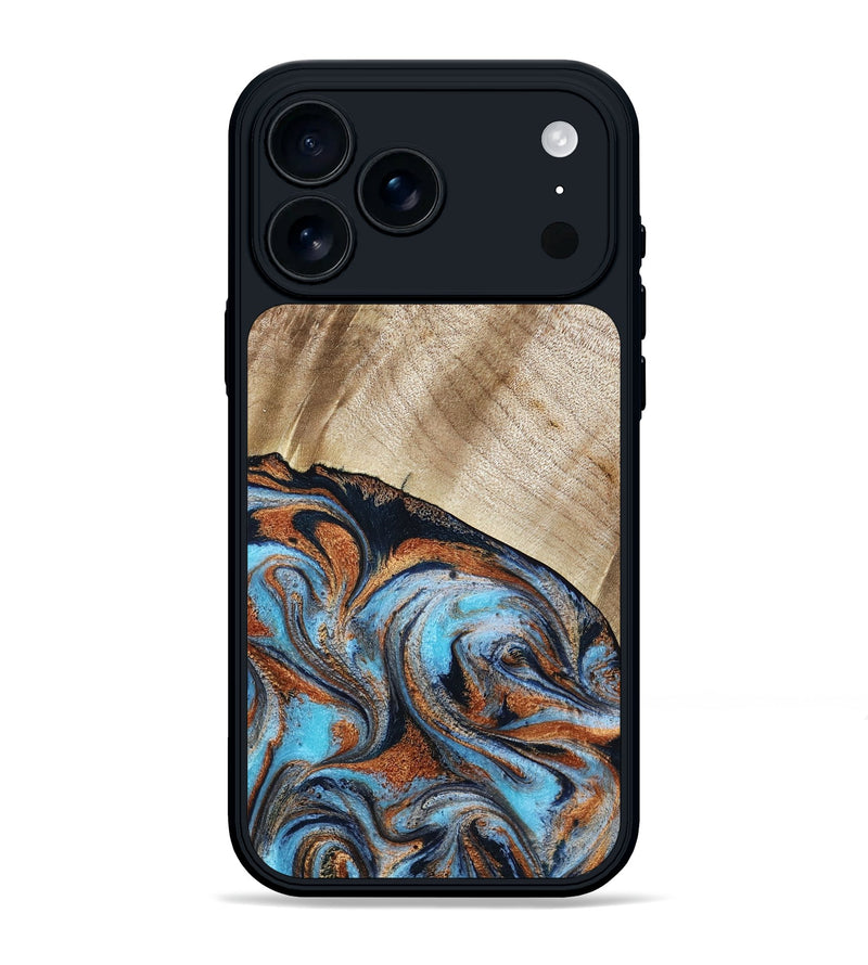 iPhone 17 Pro Max Wood Phone Case - Isidore (Teal & Gold, 784004)