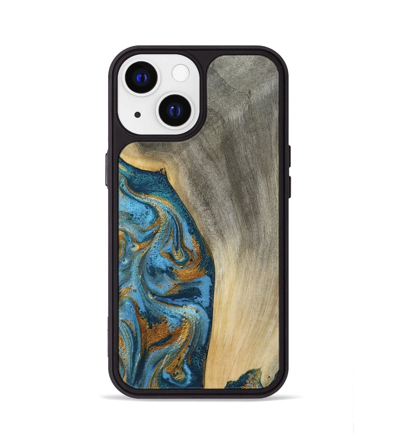 iPhone 13 Wood Phone Case - Ariella (Teal & Gold, 784008)