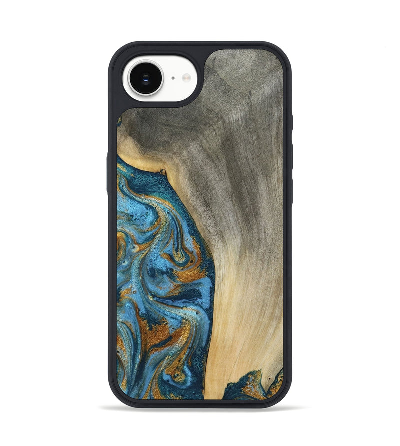 iPhone 16e Wood Phone Case - Ariella (Teal & Gold, 784008)