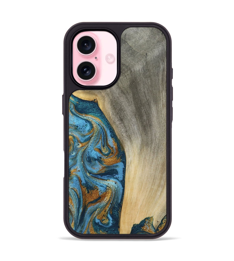 iPhone 17 Wood Phone Case - Ariella (Teal & Gold, 784008)