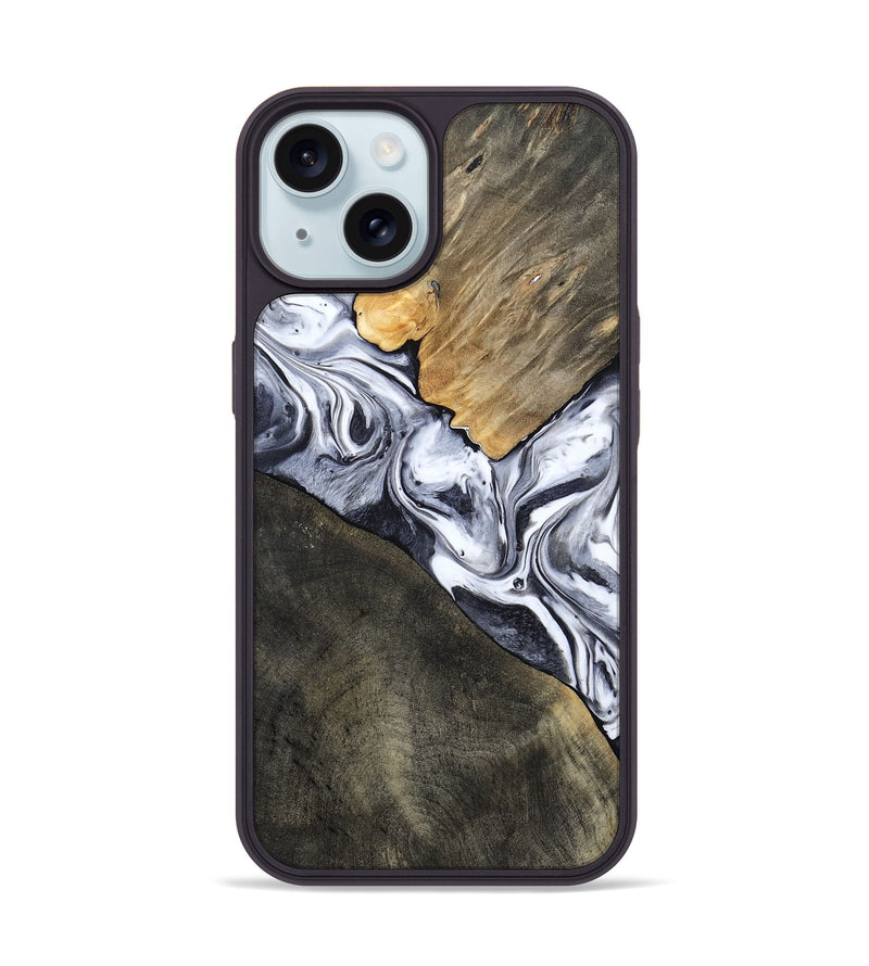 iPhone 15 Wood Phone Case - Yahir (Black & White, 784014)