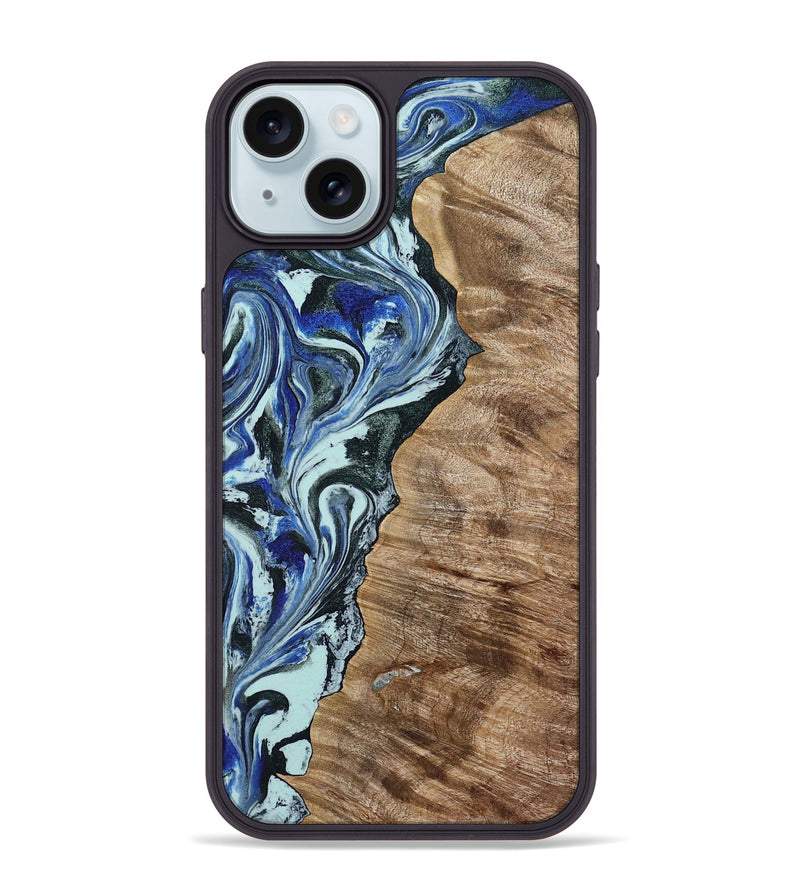 iPhone 15 Plus Wood Phone Case - Patrica (Blue, 784032)