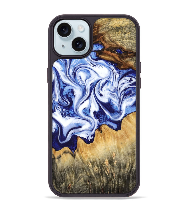 iPhone 15 Plus Wood Phone Case - Freeman (Blue, 784138)