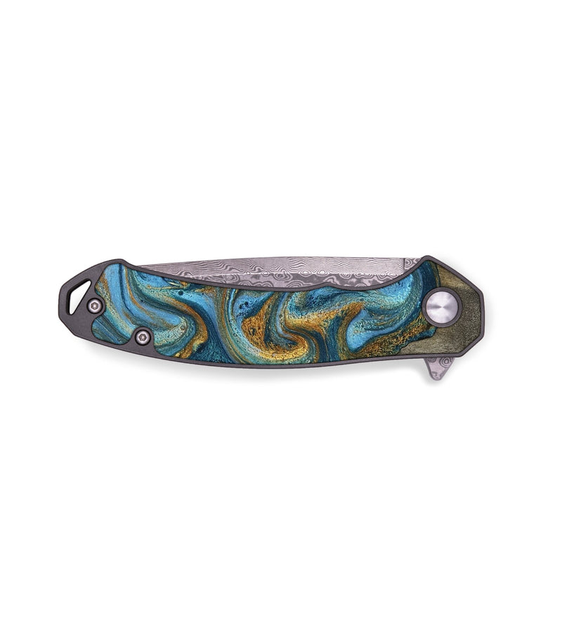 EDC Wood Pocket Knife - Hoyt (Teal & Gold, 784366)