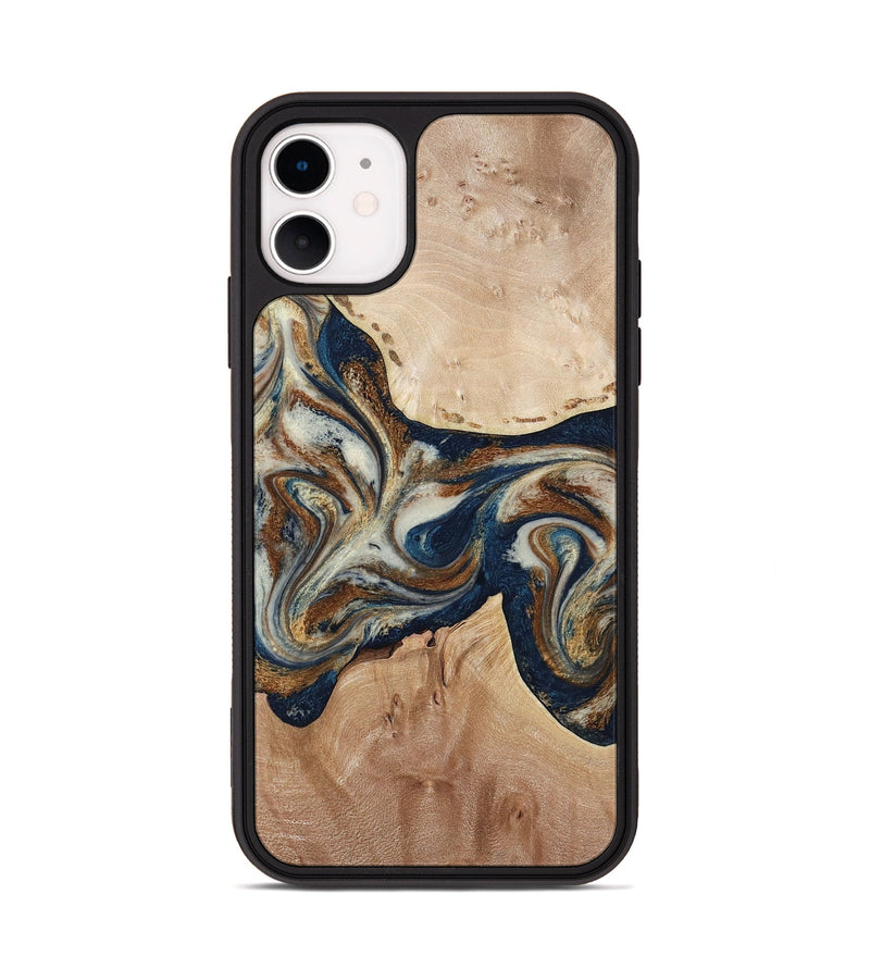 iPhone 11 Wood Phone Case - Aaden (Teal & Gold, 784385)
