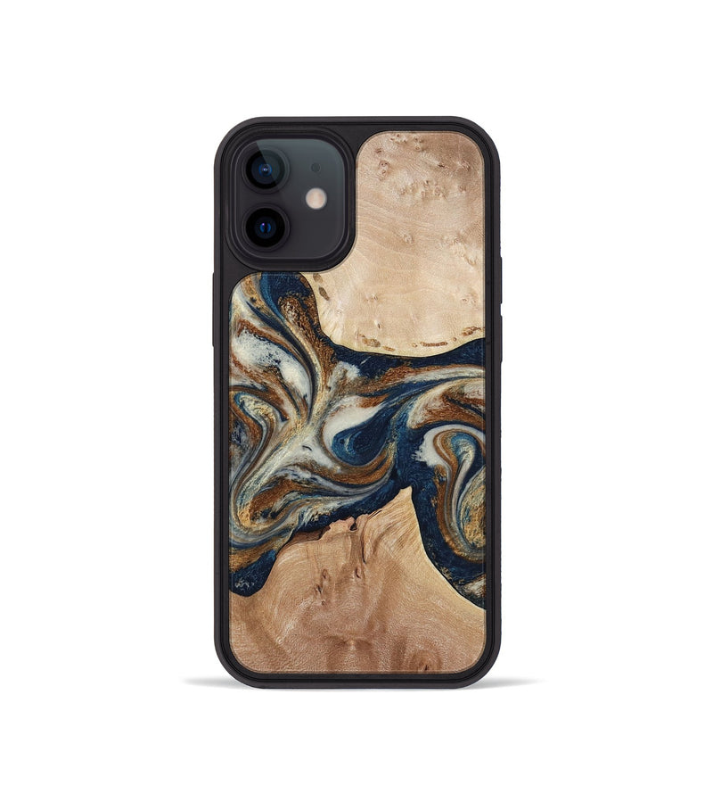 iPhone 12 mini Wood Phone Case - Aaden (Teal & Gold, 784385)