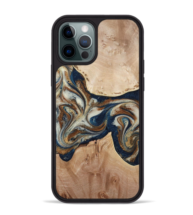 iPhone 12 Pro Max Wood Phone Case - Aaden (Teal & Gold, 784385)