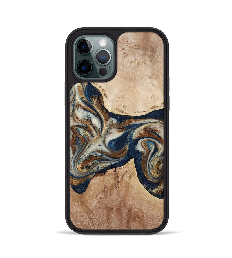 iPhone 12 Pro Wood Phone Case - Aaden (Teal & Gold, 784385)