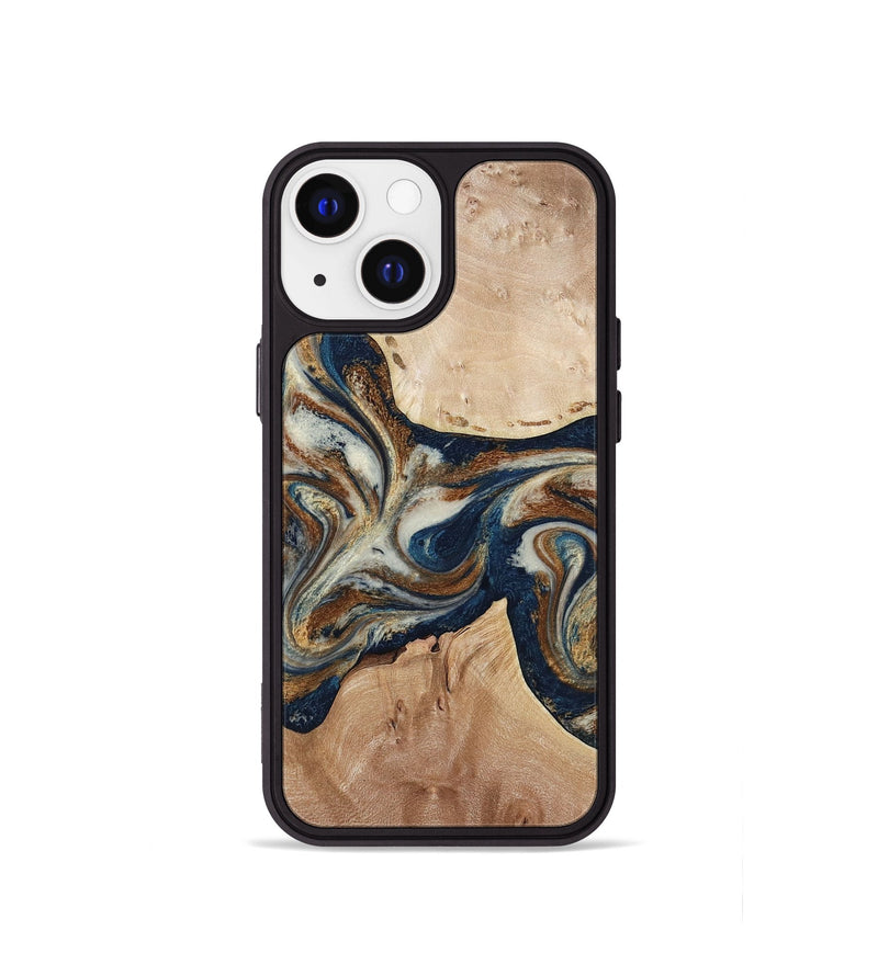 iPhone 13 mini Wood Phone Case - Aaden (Teal & Gold, 784385)