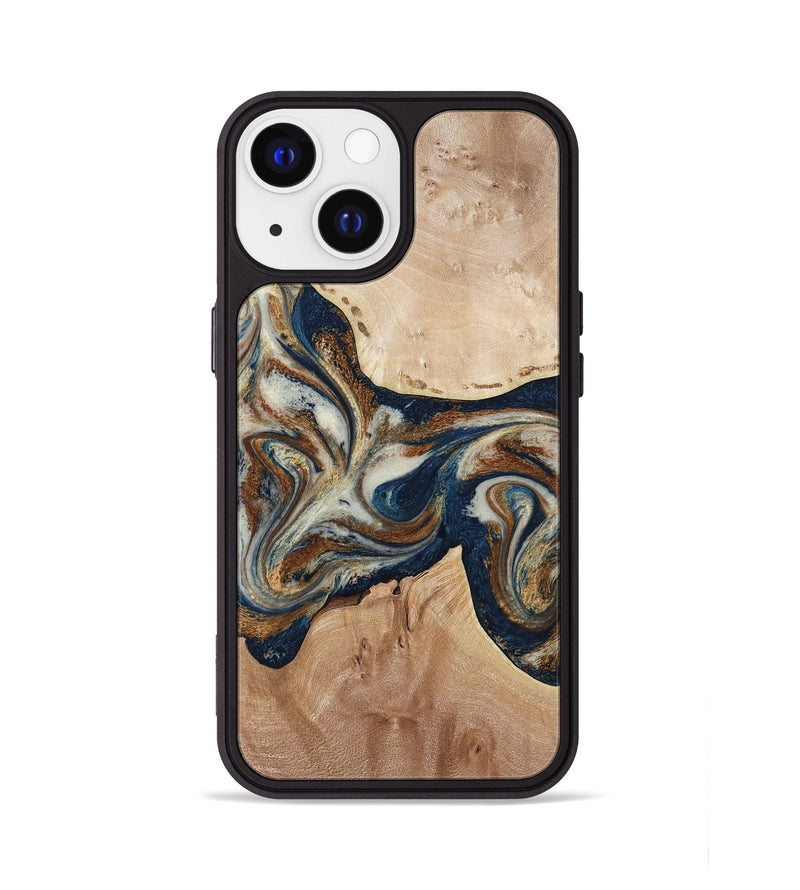 iPhone 13 Wood Phone Case - Aaden (Teal & Gold, 784385)