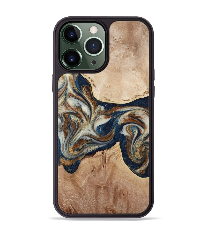 iPhone 13 Pro Max Wood Phone Case - Aaden (Teal & Gold, 784385)