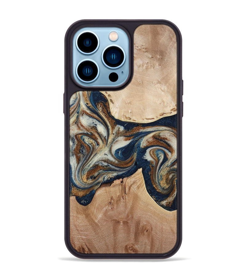 iPhone 14 Pro Max Wood Phone Case - Aaden (Teal & Gold, 784385)